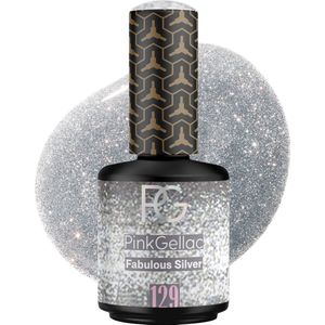 Pink Gellac - 129 Fabulous Silver Gellak 15ml - Zilveren Gel Lak - Gel Nails - Glitter Finish Gelangels
