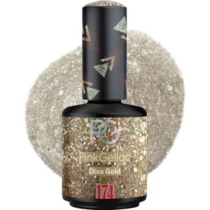 Pink Gellac 174 Diva Gold Gellak 15ml - Gouden Glitter Gel Nagellak - Glanzende Gelnagellak - Gelnagels Producten - Gel Nails