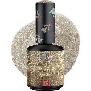 Pink Gellac Gellak - 174 Diva Gold 15ml - Gouden Glitter Gel Nagellak - Gellac - Gel Nagels Producten