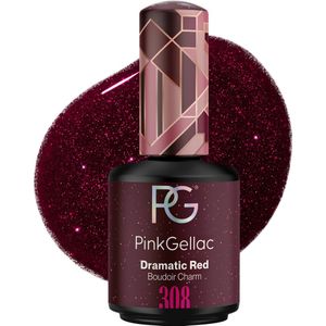 Pink Gellac - Gel Nagellak - Boudoir Charm - Glitter finish - 308 Dramatic Red - 15 ml