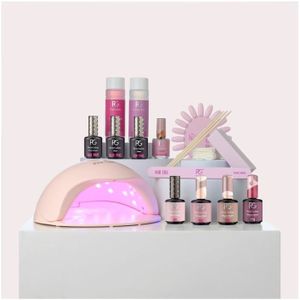 Pink Gellac Gellak Starterspakket Premium Uncovered - Manicure Set voor UV Gel Nagellak en Gel Nagels - Gelnagels Starterspakket met 4 Kleuren en Nagellamp LED UV Roze
