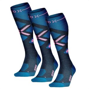 STOX Energy Socks Skisokken Dames - 3 Pack - Compressiekousen - Merino Wol Sokken Blauw - Ski & Snowboard Compressie Sokken - Maat L: 40-43