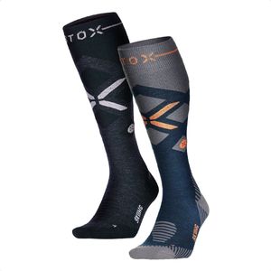 STOX Energy Socks Skisokken Dames - 2 Pack - Compressiekousen - Merino Wol Sokken Navy Roze, Blauw Oranje - Ski & Snowboard Compressie Sokken - Maat L: 40-43