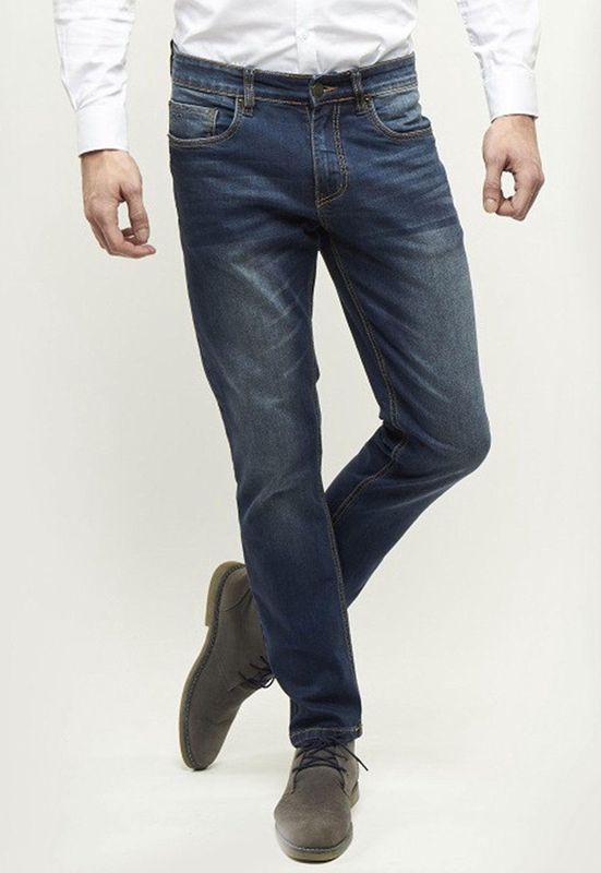 Palm Slim S07 - Modern fit, slim leg, sand blasted medium blue stretch denim,