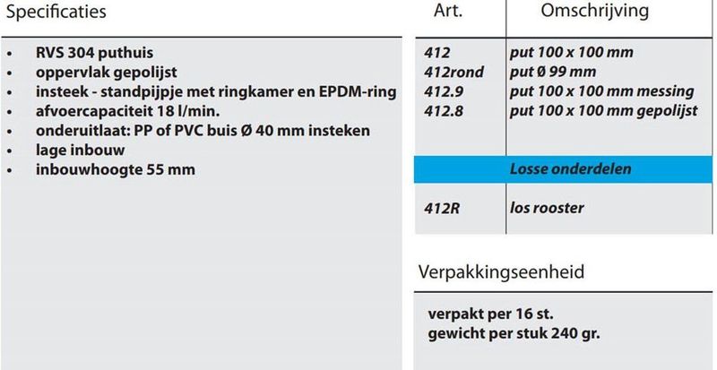 Van Den Berg Vloerput Met 1 Aansluiting 412