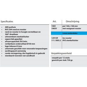 Afvoerput | RVS | Zandhuid | 146 x 146 mm