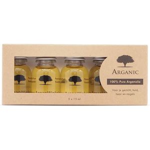 100% Pure & Biologische Arganolie - EcoCert Gecertificeerd - 5 x 15ml Handige Reisverpakking