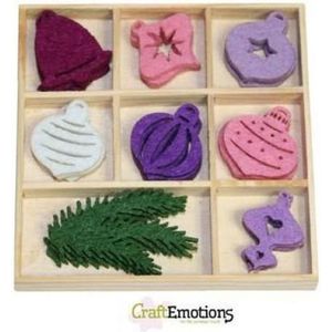 CraftEmotions Vilt ornament doosje Purple Holiday kerstballen 40 assorti  - box 10.5 x 10.5 cm