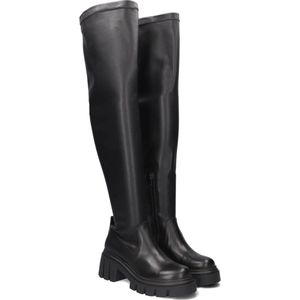 Notre-V - Overknee Laarzen - Zwart - Leer en Elastisch Lederlook