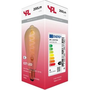 123led - Edison Filament Lamp - Goudkleurig - E27 - Dimbaar - 4W - 2000K