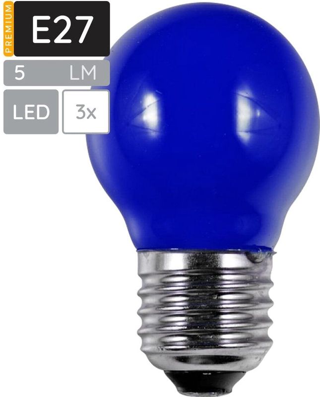 SPL - E27 LED Lamp 1W - Blauw - LED Filament Mini Globe/Kogel G45 - 3 Stuks