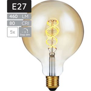 SPL - E27 LED Lamp - Amber - G125 Globe - 5W - 3 Staps Dimbaar - Vervangt 39W - 5 Stuks