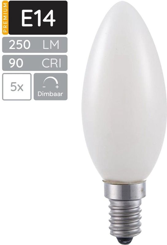 SPL E14 LED Lamp - Opaal - Dimbaar - Extra Warm Wit - 3W - Vervangt 25W - 5 Stuks