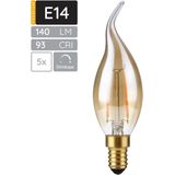 SPL - E14 LED Lamp - Goud - Dimbaar - 2W - Extra Warm Wit - 2200K - Vervangt 15W - 5 Stuks
