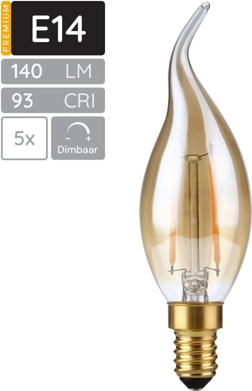 SPL - E14 LED Lamp - Goud - Dimbaar - 2W - Extra Warm Wit - 2200K - Vervangt 15W - 5 Stuks