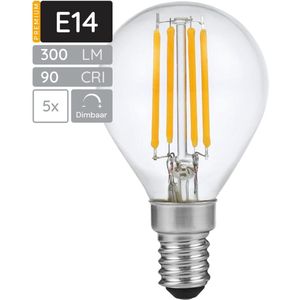 SPL E14 LED Lamp 4W Dimbaar - CRI 90 - Extra Warm Wit - 2200K - LED Filament Globe G45 - Vervangt 28W - 5 Stuks