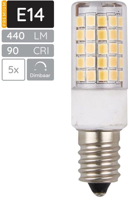 SPL E14 LED Lamp - Neutraal Wit - 5W - Dimbaar - 440lm - LED Buislamp T18 - 5 Stuks