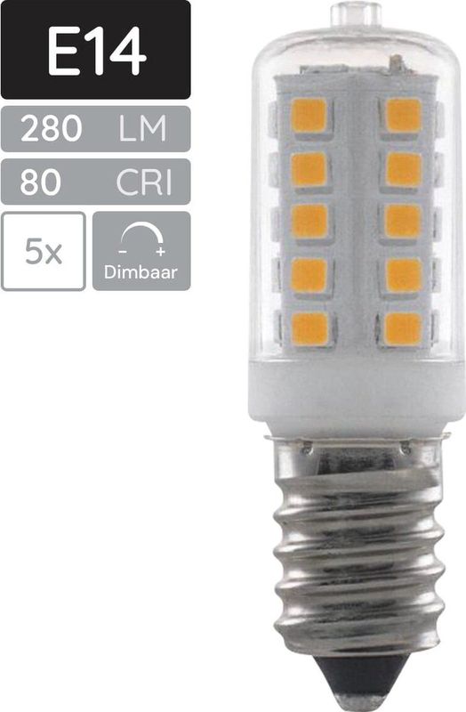 SPL - E14 LED Lamp - Warm Wit - 3W - Dimbaar - 280lm - LED Buislamp T16 - 5 Stuks
