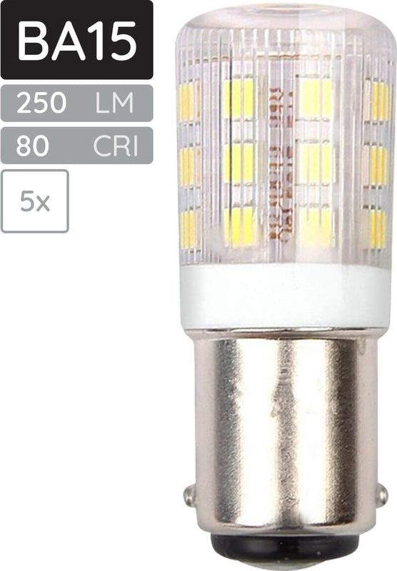 SPL - Ba15d - LED Buislamp - Neutraal Wit - 3W - 250 lumen - 5 Stuks