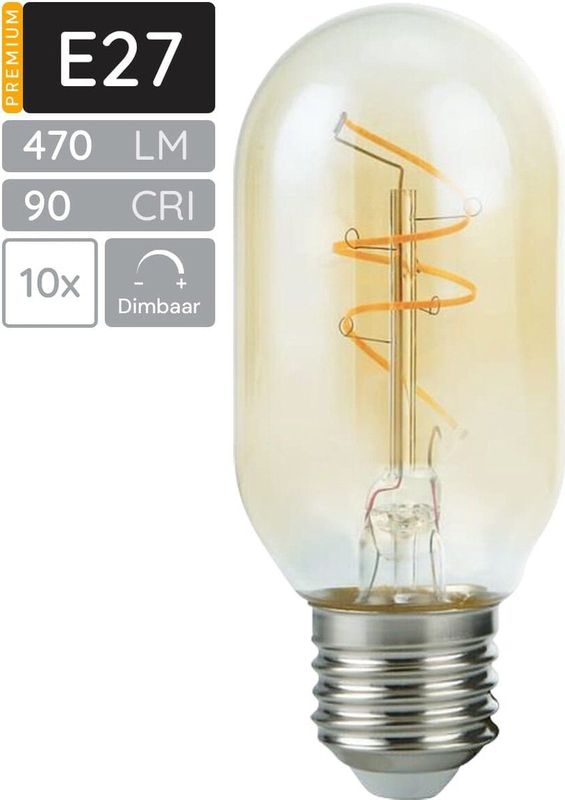 SPL - E27 LED Lamp - Goud - Dimbaar - LED Filament T45 - Extra Warm Wit - 10 Stuks