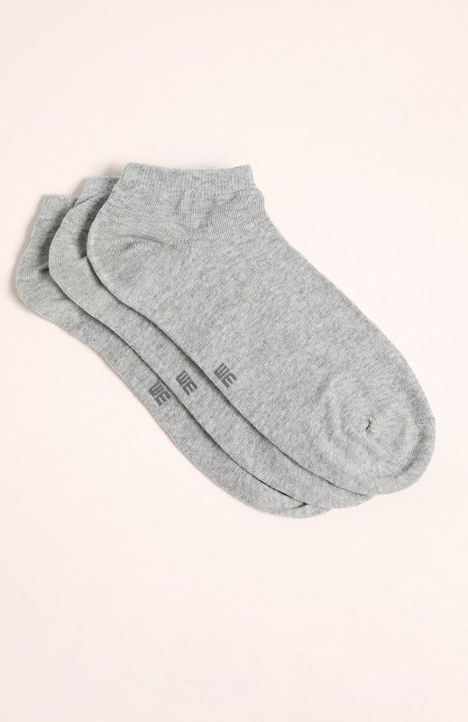 WE Fashion - Sneakersokken - Grijs Melange - Set van 3 Paar