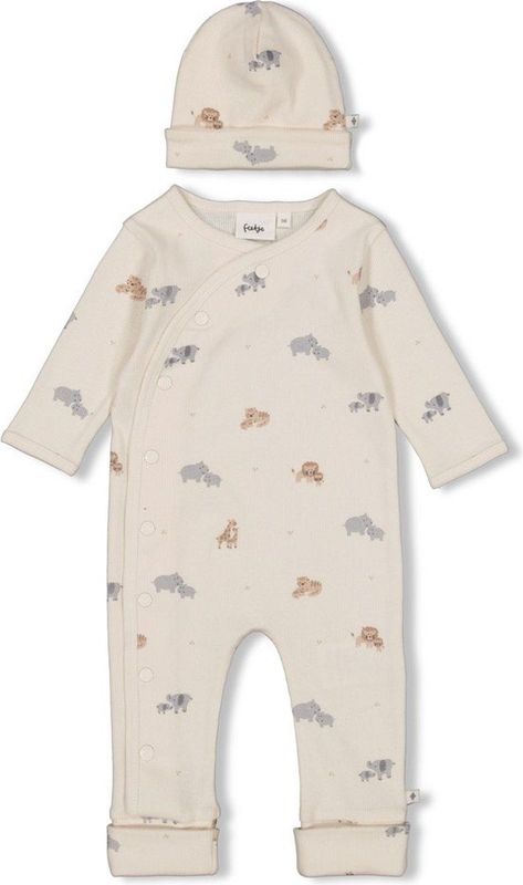 Feetje geschenkset boxpak + muts met all over print offwhite