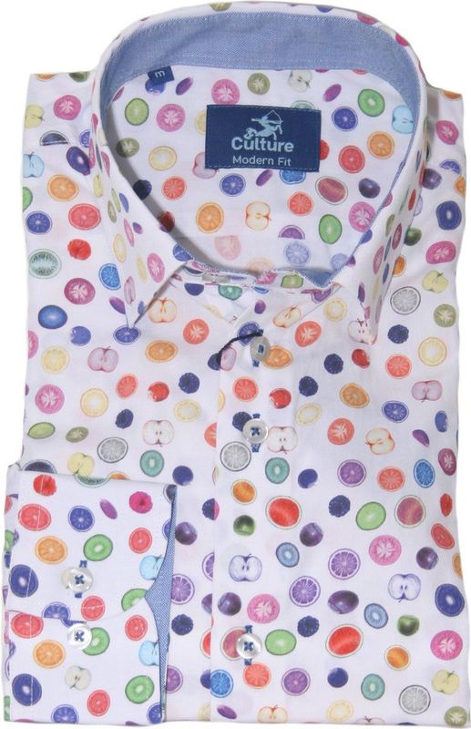 Culture - Heren Overhemd - Multi Colour Fruit Dessin - 100% Katoen