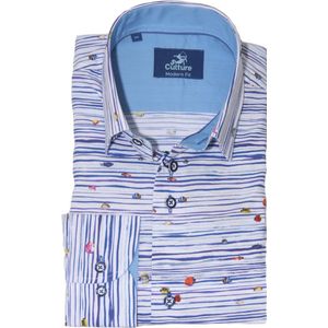 Culture - Casual Overhemd - Streep Dessin - Blauw - 100% Katoen
