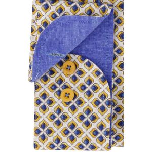 Eden Valley - Overhemd - Geel Blauw Geprint - Katoen Elastaan - Wijde Fit