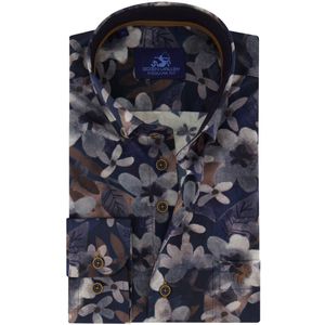 Eden Valley - Casual Overhemd - Donkerblauw - Regular Fit - Bloemenprint