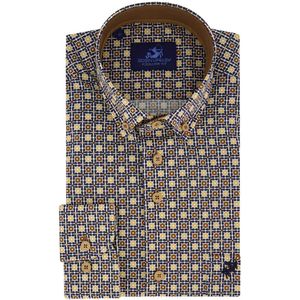 Eden Valley - Casual Overhemd - Donkerblauw Geel - 97% Katoen 3% Elastaan
