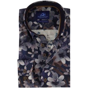 Eden Valley - Bloemen Overhemd - Donkerblauw - Katoen/Elastaan