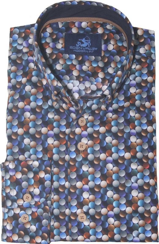 Eden Valley - Lange Mouw Overhemd - Blauw - Katoen - Modern Fit