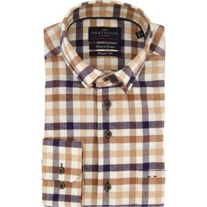 Portofino - Overhemd - Beige Geruit - 100% Katoen - Lange Mouwen