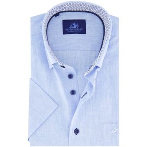 Eden Valley - Overhemd - Lichtblauw - Katoen/Linnen - Regular Fit - Korte Mouwen