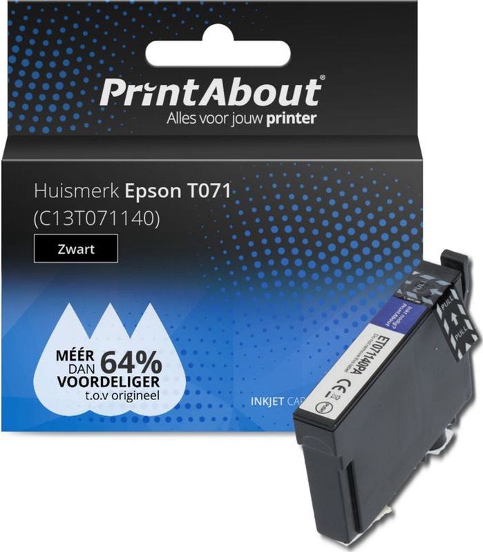 PrintAbout huismerk Inktcartridge T071 (C13T071140) Zwart Geschikt voor Epson
