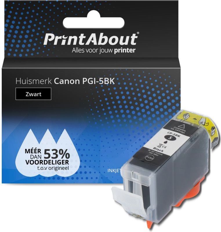 PrintAbout huismerk Inktcartridge PGI-5BK Zwart Geschikt voor Canon