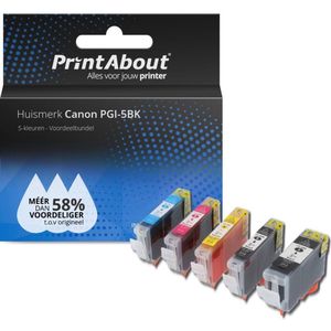 PrintAbout - Inktcartridge - Alternatief voor Canon PGI-5BK - Zwart - Inhoud 15ml
