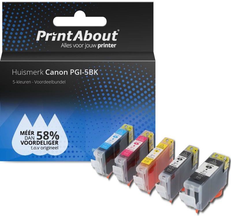PrintAbout - Inktcartridge - Alternatief voor Canon PGI-5BK - Zwart - Inhoud 15ml