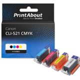 PrintAbout - Inktcartridge / Alternatief voor de Canon CLI-521BK / 4 Kleuren