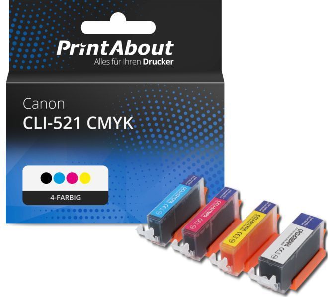 PrintAbout - Inktcartridge / Alternatief voor de Canon CLI-521BK / 4 Kleuren
