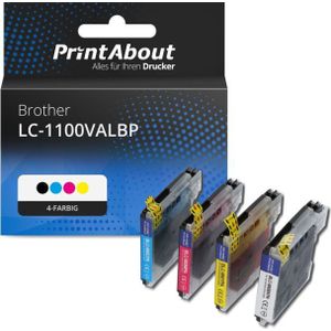 PrintAbout huismerk Inktcartridge LC-1100VALBP 4-kleuren Multipack Geschikt voor Brother