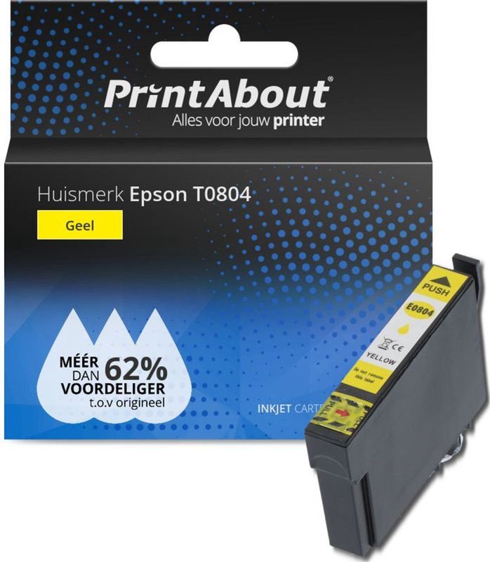 PrintAbout huismerk Inktcartridge T0804 Geel Geschikt voor Epson