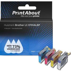 PrintAbout huismerk Inktcartridge LC-970VALBP 4-kleuren Multipack Geschikt voor Brother