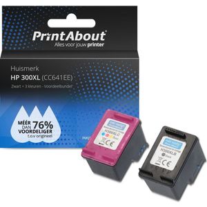 PrintAbout huismerk Inktcartridge 300XL (CC641EE) Zwart + 3 kleuren Multipack Hoge capaciteit Geschikt voor HP