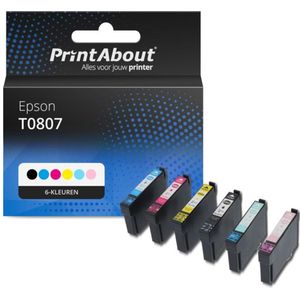 PrintAbout - Inktcartridge - Alternatief voor Epson T0801 - 6 Kleuren - Inhoud 13ml