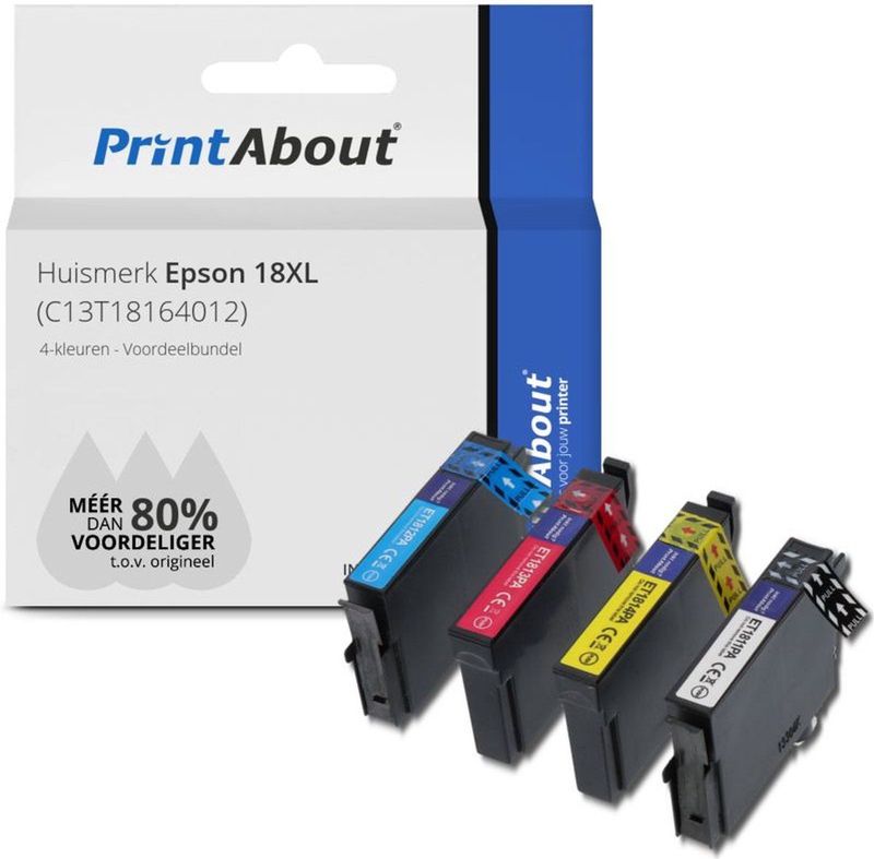 PrintAbout - Epson 18XL - Inkjet - 4-Kleuren - 51ml - Geschikt voor Diverse Modellen
