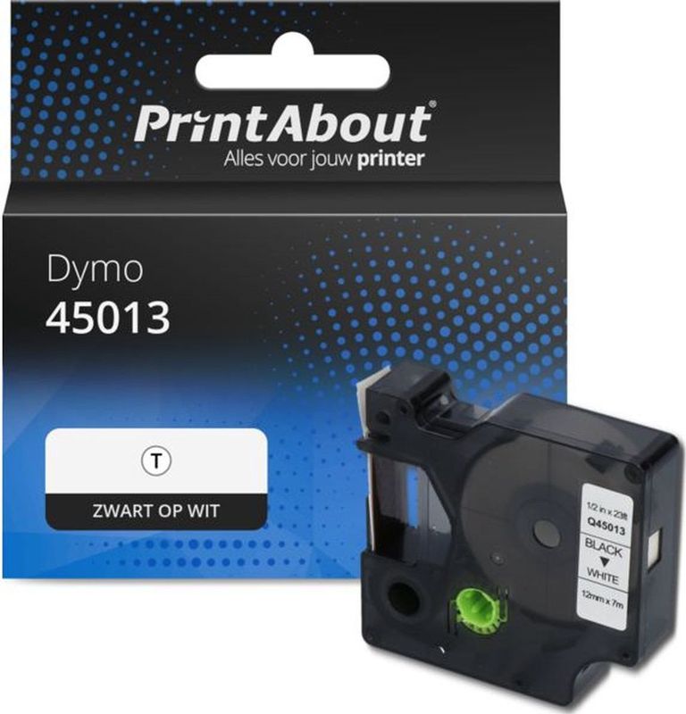 PrintAbout - Dymo Tape - Zwart op Wit - 12 mm