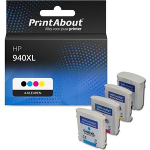 PrintAbout huismerk Inktcartridge 940XL (C4906AE) 4-kleuren Multipack Hoge capaciteit Geschikt voor HP
