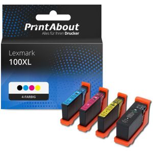 PrintAbout huismerk Inktcartridge 100XL (14N1068E) 4-kleuren Multipack Hoge capaciteit Geschikt voor Lexmark